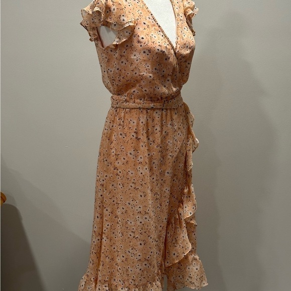 Lc Lauren Conrad Women’s Peach Floral Short Sleeve Dress Size XS - Picture 2 of 4